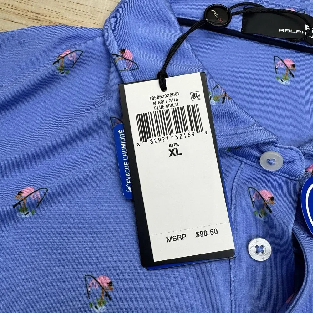 NEW RLX Ralph Lauren Printed Lightweight Airflow Jersey Flamingo Golf Polo XL